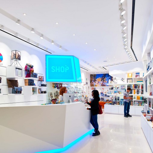 A woman and a man in a store.