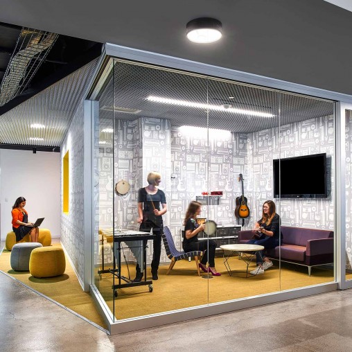 A group of people in a room.