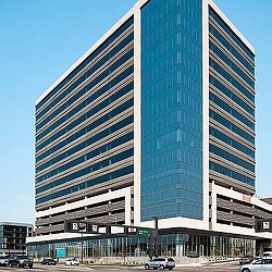 A large building with many windows.