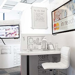 A white desk with a chair and a computer monitor.