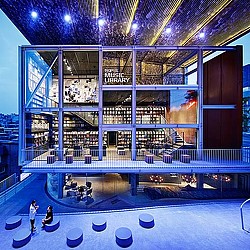 A building with a glass roof.