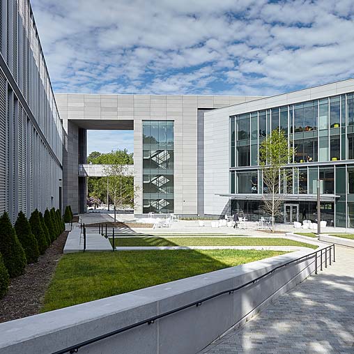 A building with glass windows.