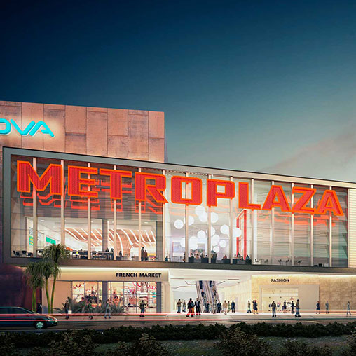 A large building with a sign on it.