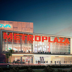 A large building with a sign on it.