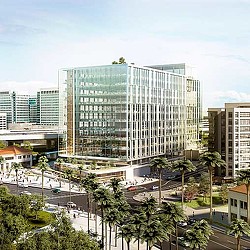 A large building with many windows.