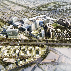 Aerial view of a large building.