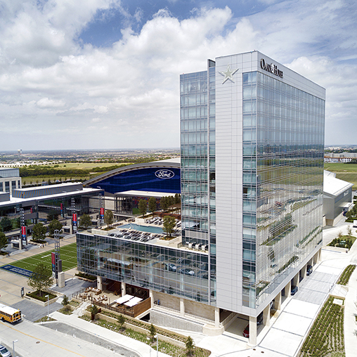 A high angle view of a building.
