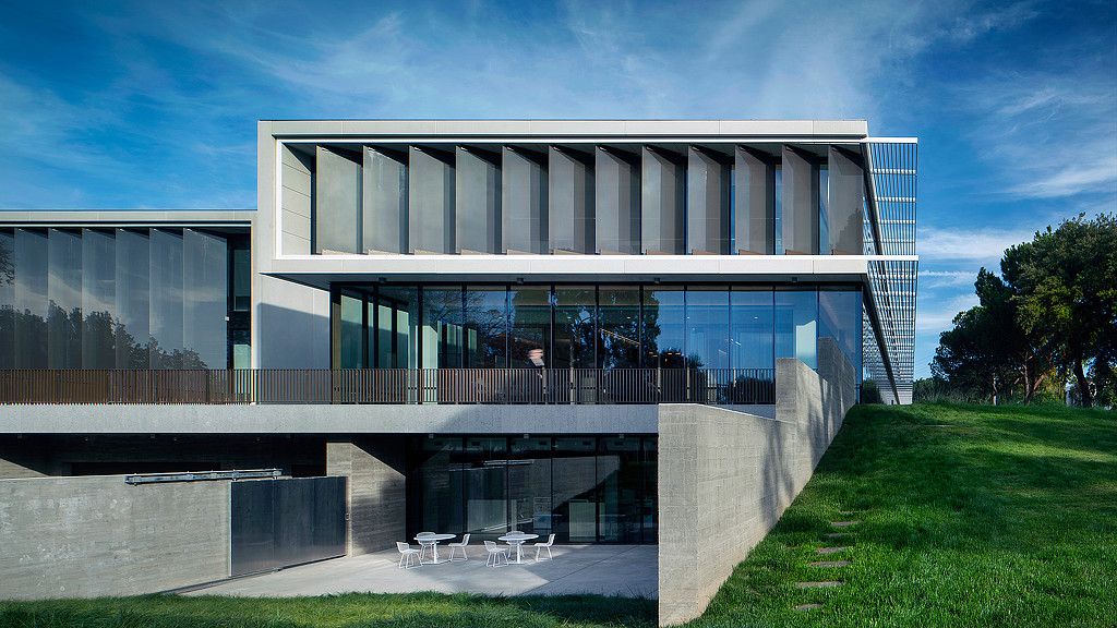 A building with glass walls.