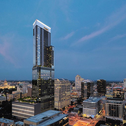 A tall building in a city.