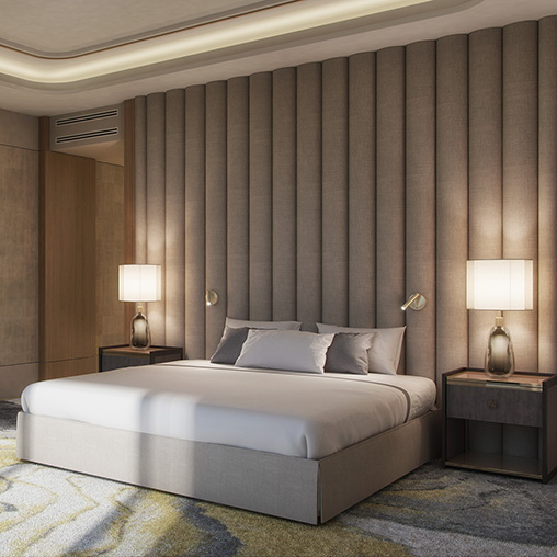 A bed with lamps on either side.