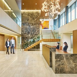 A group of people in a building.