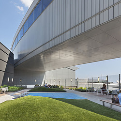 A building with a pool.