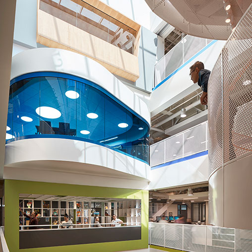 A high angle view of a building.