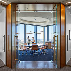 A couple sitting at a table.