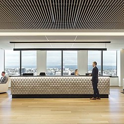 A person standing in front of a large window.