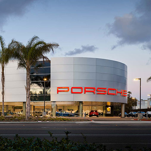 A large building with a sign on it.