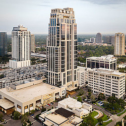 A tall building in a city.