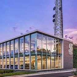 A building with glass windows.
