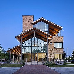 A house with a glass front.