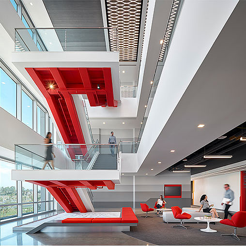 A group of people in a building.