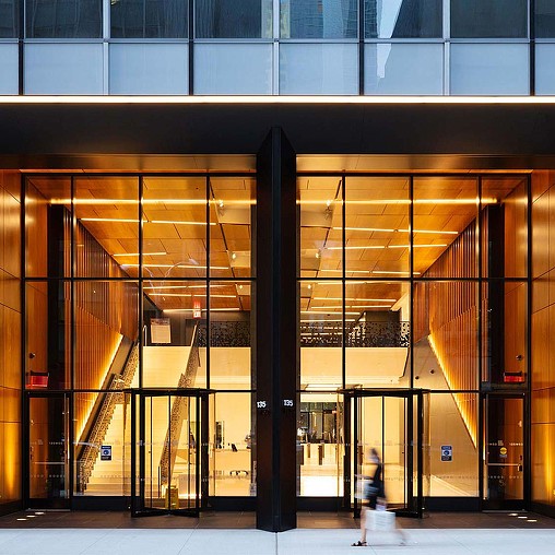 A building with glass windows.