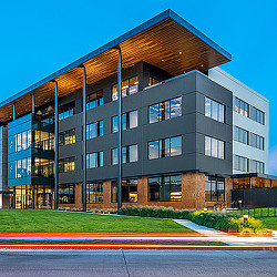 A building with a street in front.