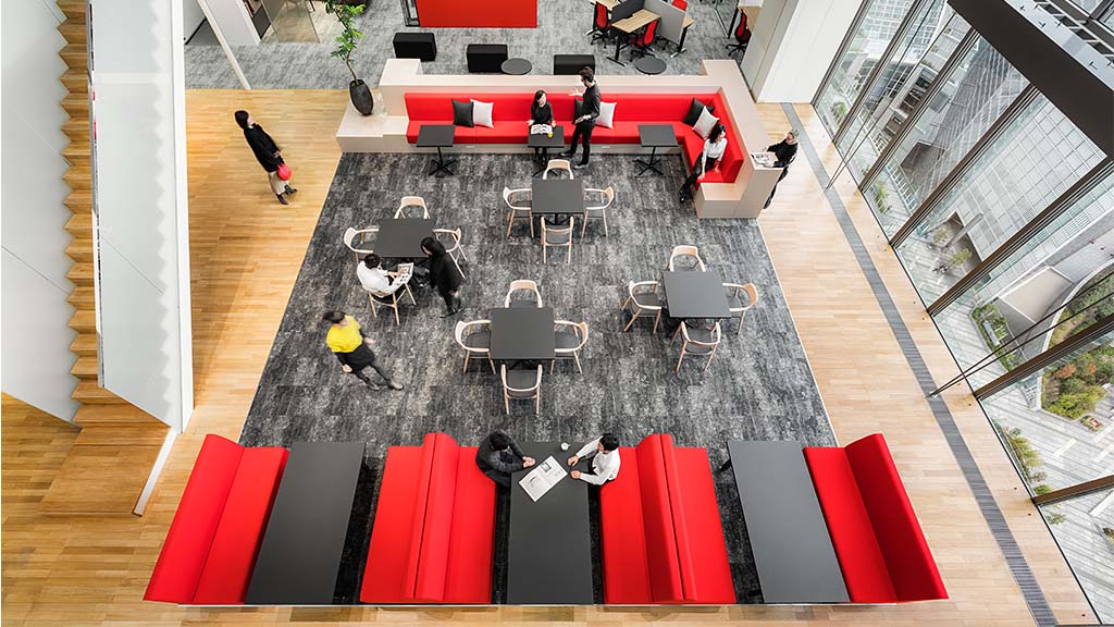 A group of people in an office.