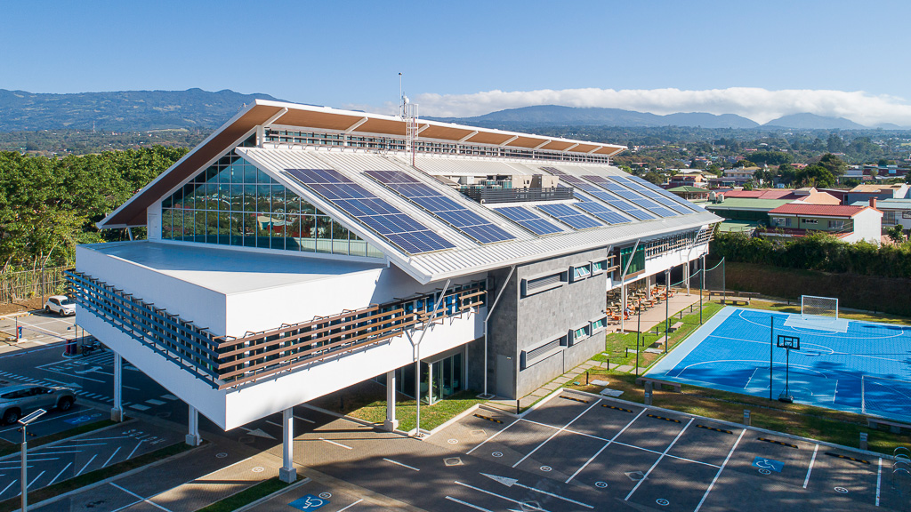 A building with a glass roof.