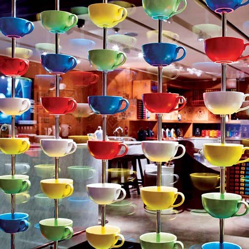 A group of colorful stools.