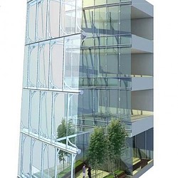 A building with glass windows.