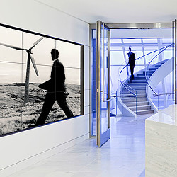 A person walking up a flight of stairs.