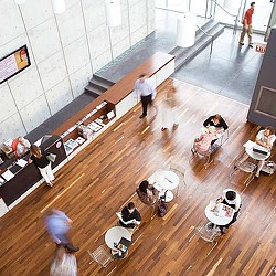 People sitting at tables.