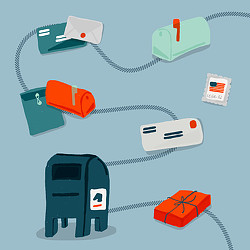 A group of different colored boxes.