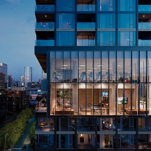 A building with glass windows.