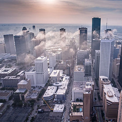 A city with tall buildings.