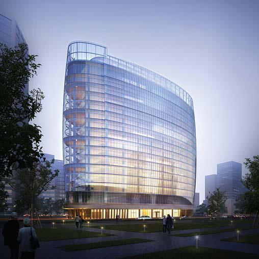 A large glass building.