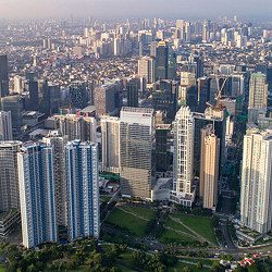 A city with tall buildings.