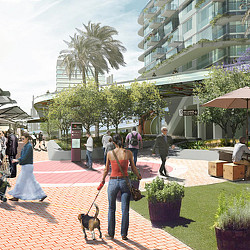 A person walking a dog.