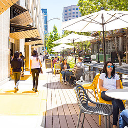 People walking on a sidewalk.