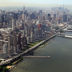 A city with a river running through it.