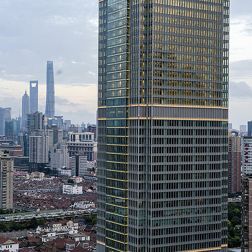 A tall building in a city.