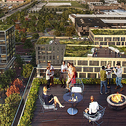 A group of people on a rooftop.