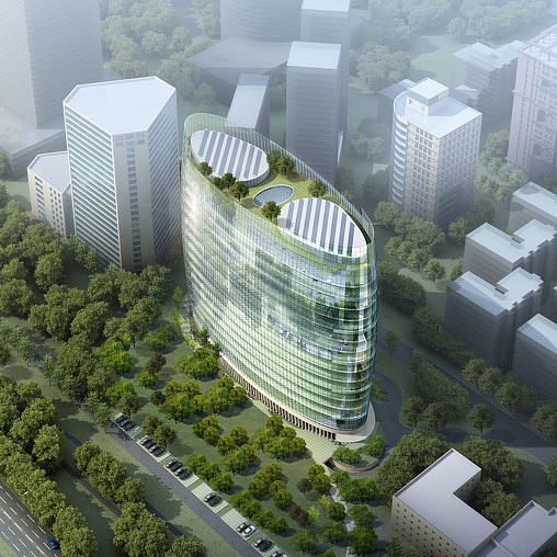 A high angle view of a building.