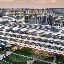 A large building with many windows.