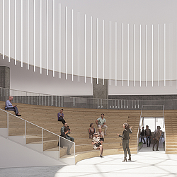 A group of people in a building.