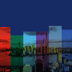 A collage of a city.