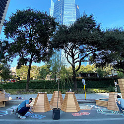 A person doing yoga outside.