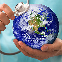 Hands holding a globe.