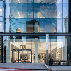 A building with glass windows.