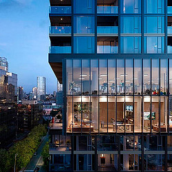 A building with glass windows.